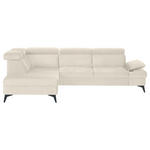 ECKSOFA Greige Flachgewebe Rücken echt, Kopfteilverstellung, Sitzvorzug  - Greige/Schwarz, MODERN, Textil/Metall (210/258cm) - Landscape