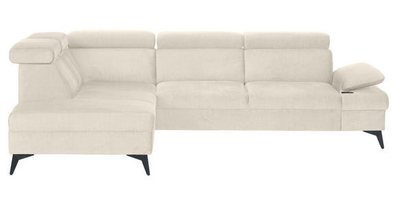 ECKSOFA Greige Flachgewebe Rücken echt, Kopfteilverstellung, Sitzvorzug  - Greige/Schwarz, MODERN, Textil/Metall (210/258cm) - Landscape