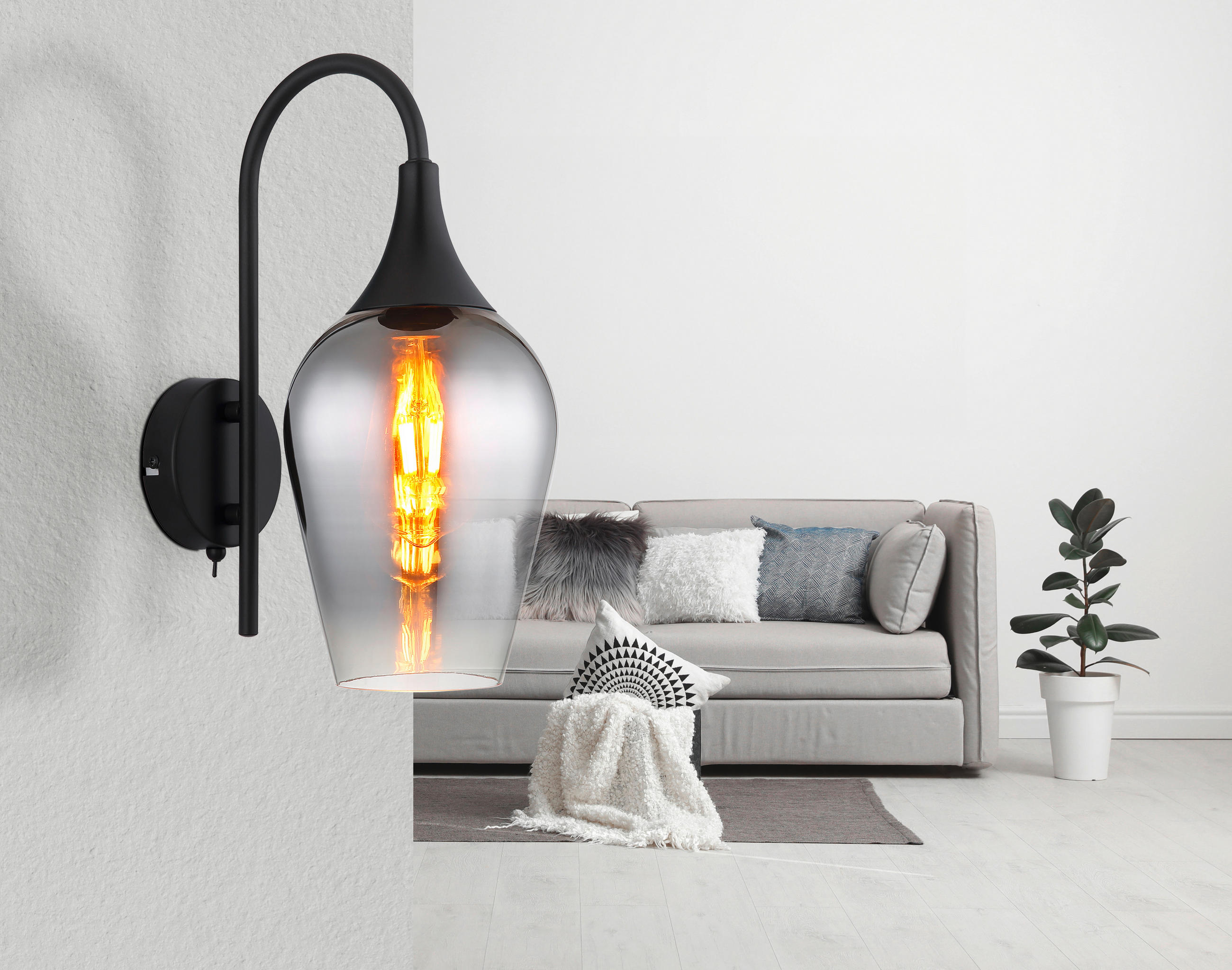 WANDLEUCHTE - Klar/Chromfarben, Design, Glas/Metall (15/30cm) - Globo