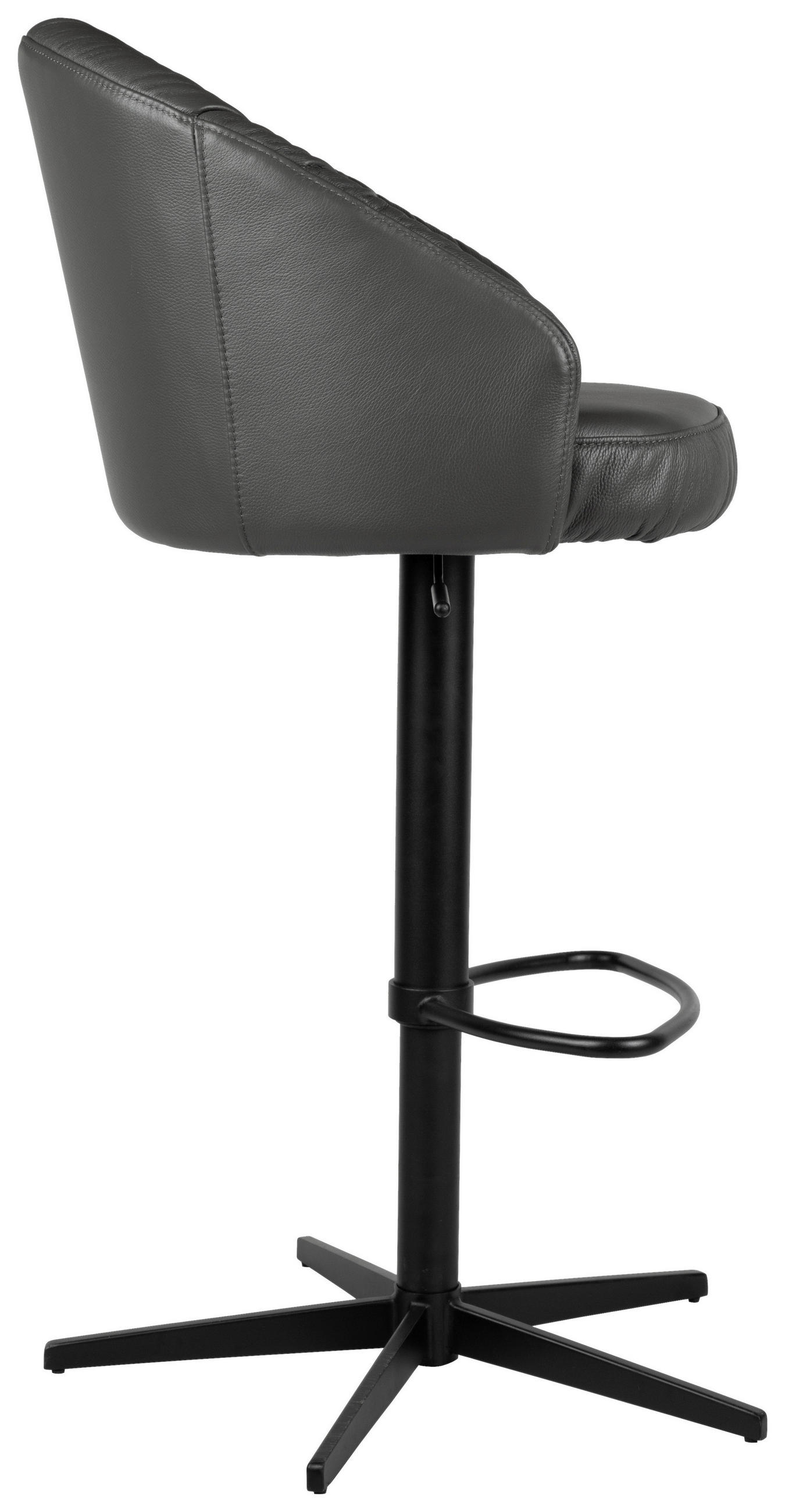 BARHOCKER Echtleder Anthrazit, Schwarz Eisen Sitzfläche 360° drehbar, inklusive Armlehnen, automatische Rückholfunktion  - Anthrazit/Schwarz, Design, Leder/Metall (57/96,5-114/58,5cm) - Dieter Knoll