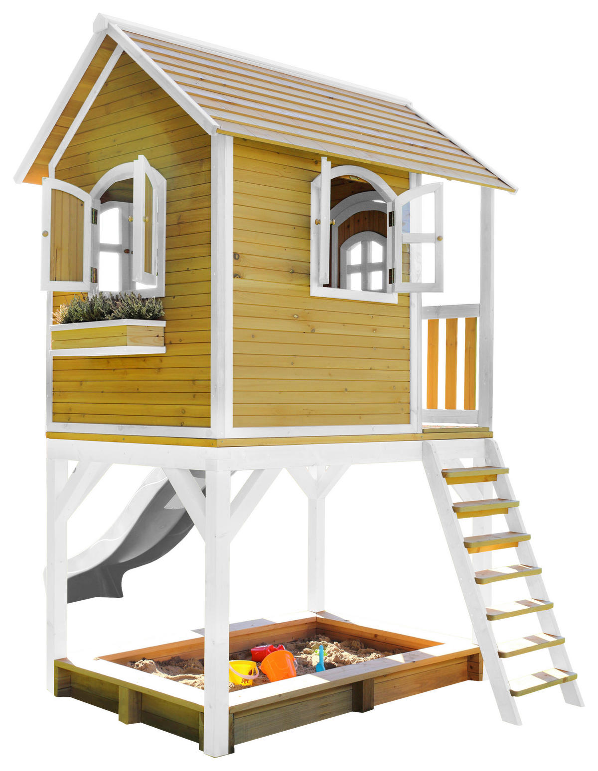 SPIELHAUS SARAH 370/291/191 cm  - Braun/Weiß, KONVENTIONELL, Holz/Kunststoff (370/291/191cm) - Ambia Garden