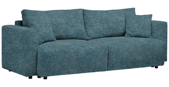 SCHLAFSOFA Velours Pastellblau Zierkissen, Rückenkissen, Bettkasten, Schlaffunktion, Rücken echt  - Pastellblau/Schwarz, Design, Kunststoff/Textil (250/92/105cm) - Carryhome