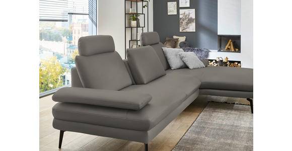 ECKSOFA in Echtleder Grau - Schwarz/Grau, Design, Leder/Metall (310/180cm) - Dieter Knoll