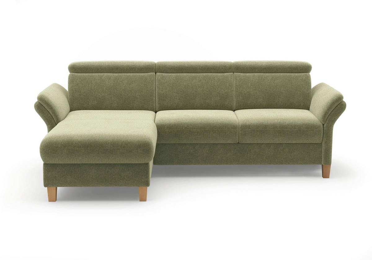 ECKSOFA GLENDALE E Hellgrün Flachgewebe  - Eichefarben/Hellgrün, KONVENTIONELL, Holz/Textil (166/253cm) - Sit & More