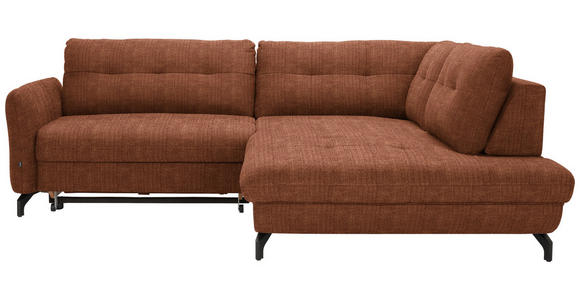 ECKSOFA in Flachgewebe, Leinenoptik Cognac 247/208 cm - Cognac/Schwarz, Design, Textil/Metall (247/208cm) - Xora