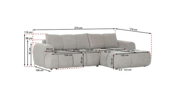 ECKSOFA in Flachgewebe Blau - Blau/Schwarz, KONVENTIONELL, Kunststoff/Textil (274/174cm) - Carryhome