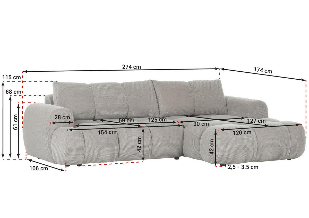 ECKSOFA in Flachgewebe Blau  - Blau/Schwarz, Konventionell, Kunststoff/Textil (274/174cm) - Carryhome