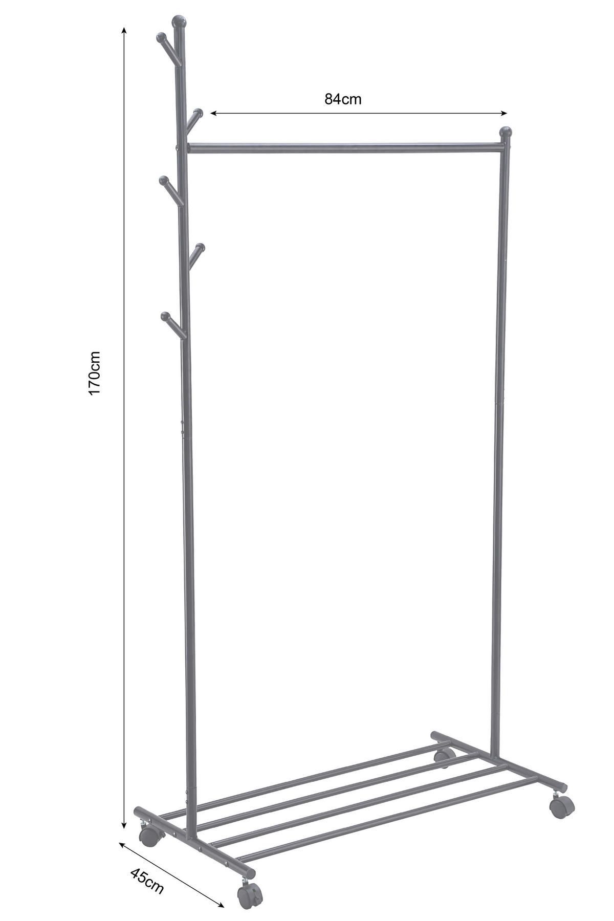 KLEIDERWAGEN in Schwarz 84.5/170.5/45 cm   - Schwarz, Basics, Kunststoff/Metall (84.5/170.5/45cm) - Boxxx