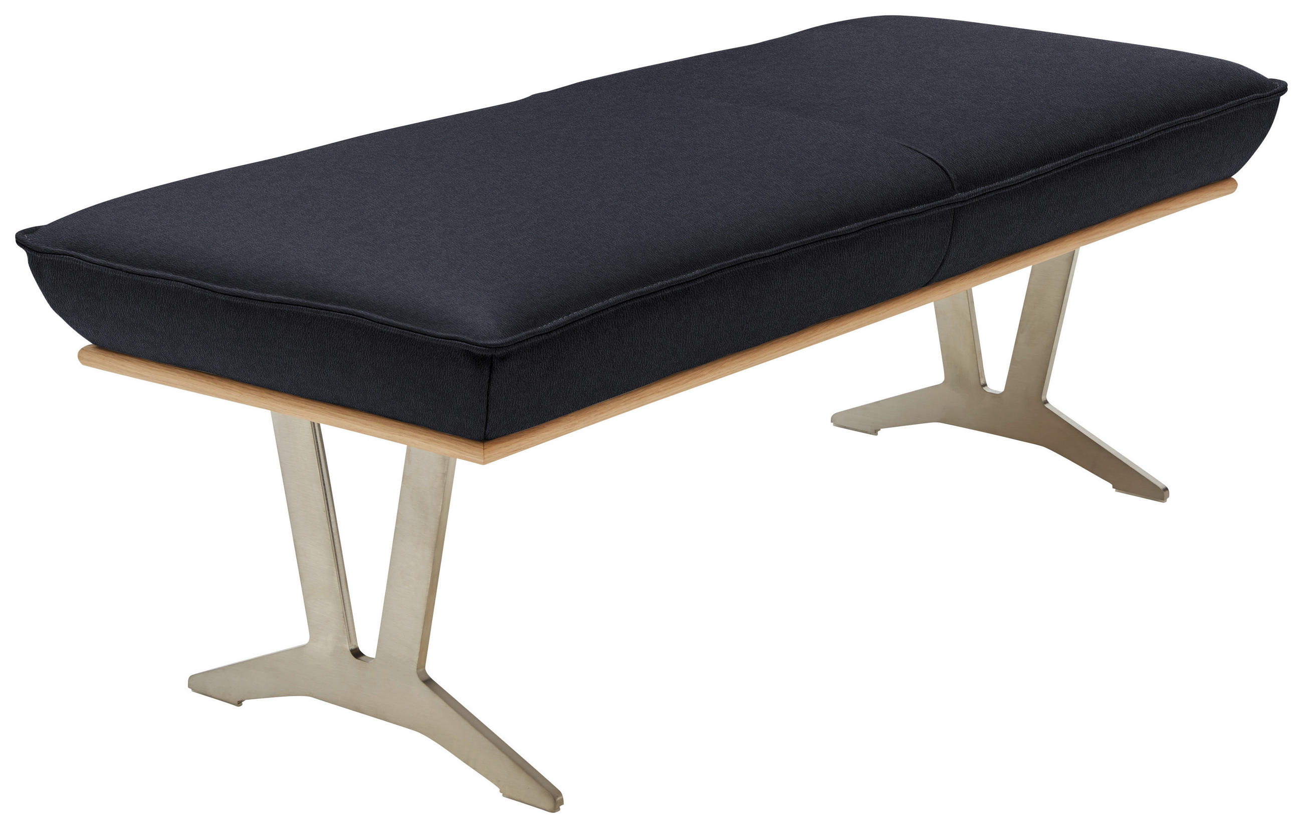 HOCKERBANK 130/49/54 cm  in Schwarz  - Edelstahlfarben/Beige, Design, Leder/Holz (130/49/54cm) - Ambiente