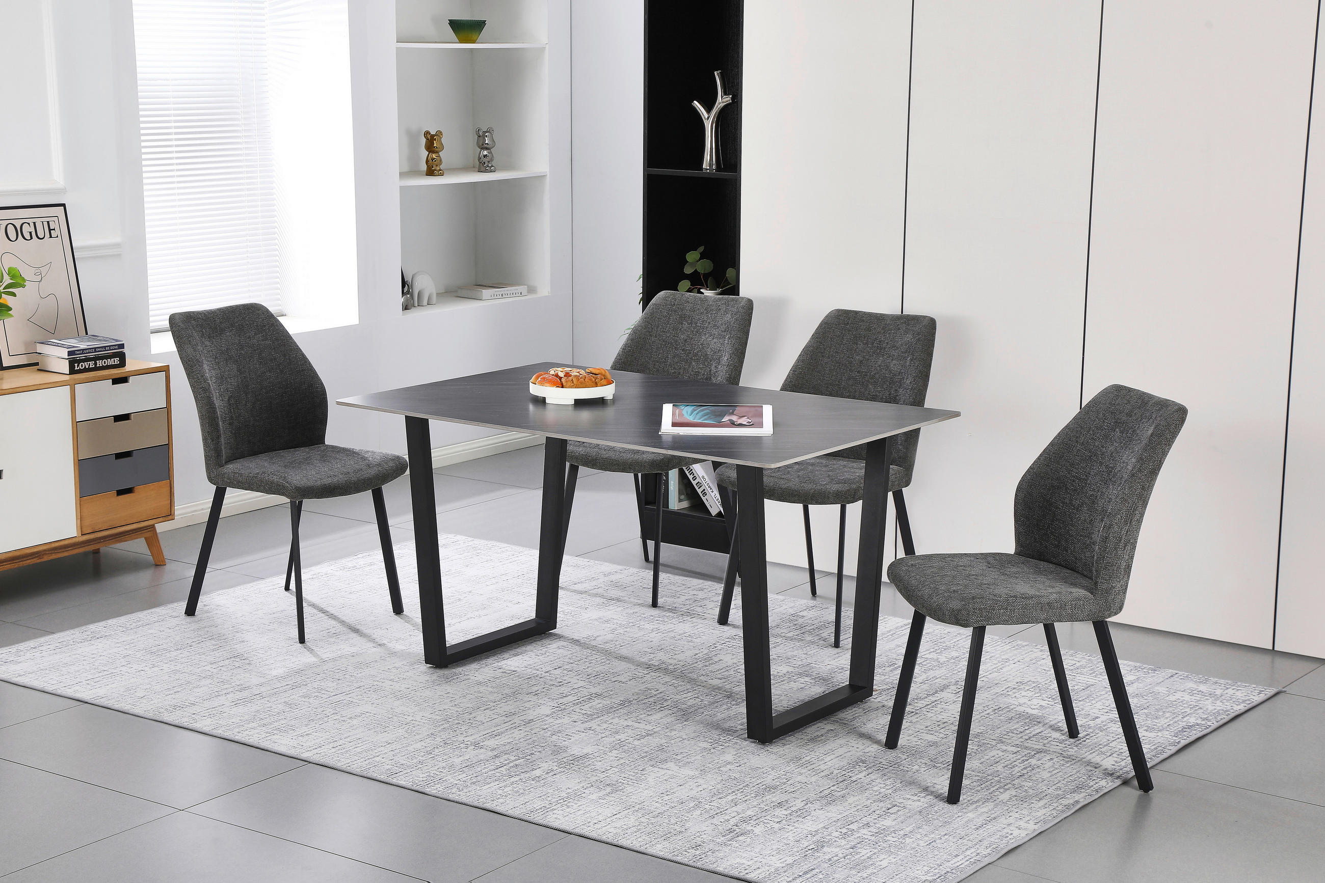 TISCHGRUPPE Dunkelgrau  - Dunkelgrau, KONVENTIONELL, Textil/Stein (90/140/76cm) - MID.YOU