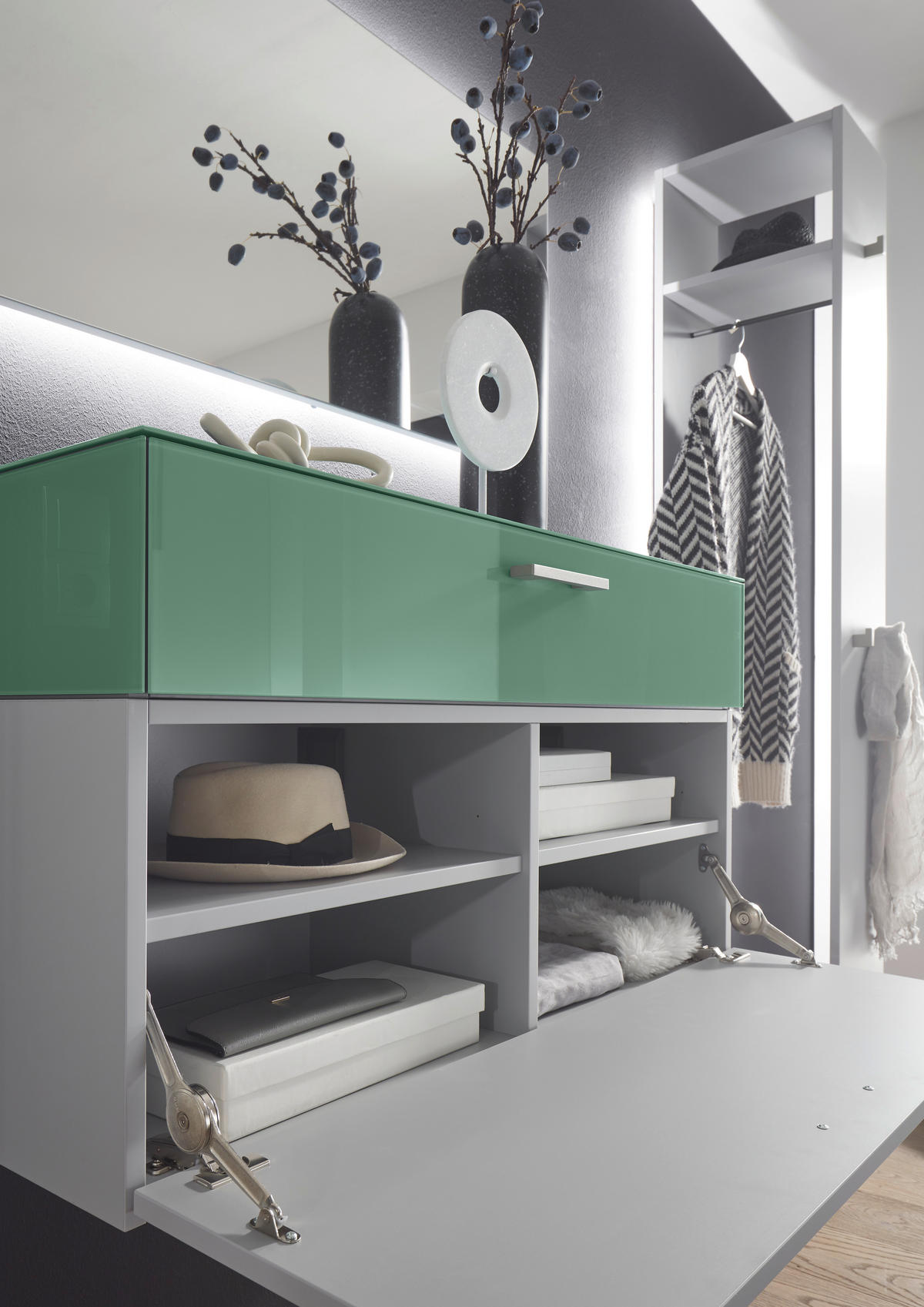 GARDEROBE 4-teilig  in 160/200/40 cm  - Sandfarben/Jadegrün, Design, Glas/Holzwerkstoff (160/200/40cm) - Musterring