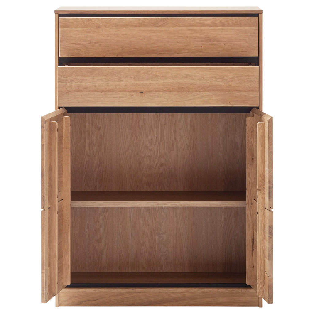 Thumbnail - Linea Natura Highboard, Eiche Bianco, Holzwerkstoff, Asteiche, furniert, massiv, 1 Fächer, 2 Schubladen, 86x123x40 cm, B...