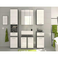BADEZIMMER 5-teilig  in 130 cm  - Weiß Hochglanz/Silberfarben, MODERN, Holzwerkstoff/Kunststoff (130cm) - MID.YOU