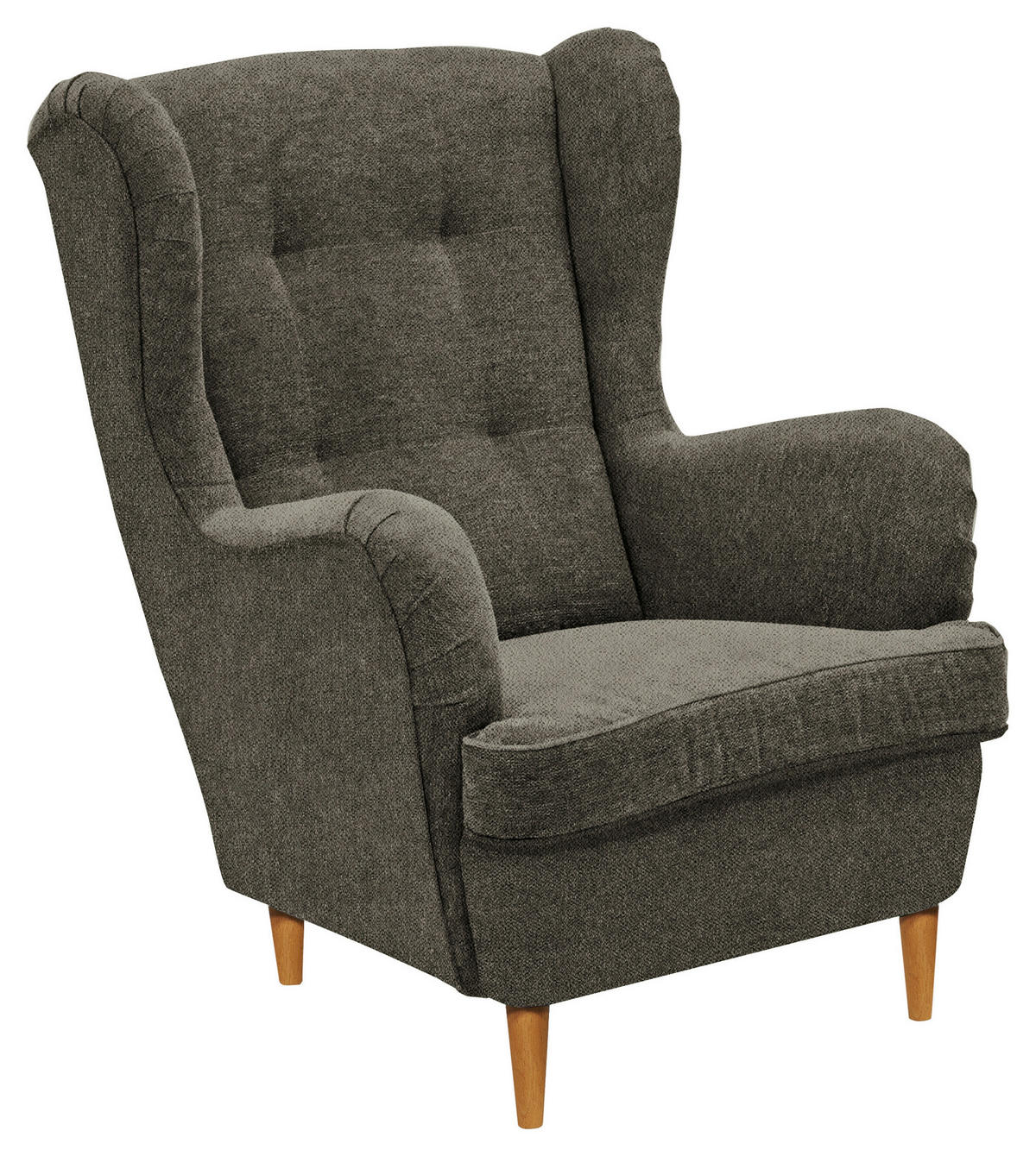 OHRENSESSEL Webstoff Olivgrün, Eiche Wotan  - Eiche Wotan/Olivgrün, Basics, Holz/Textil (78/102/98cm) - Carryhome