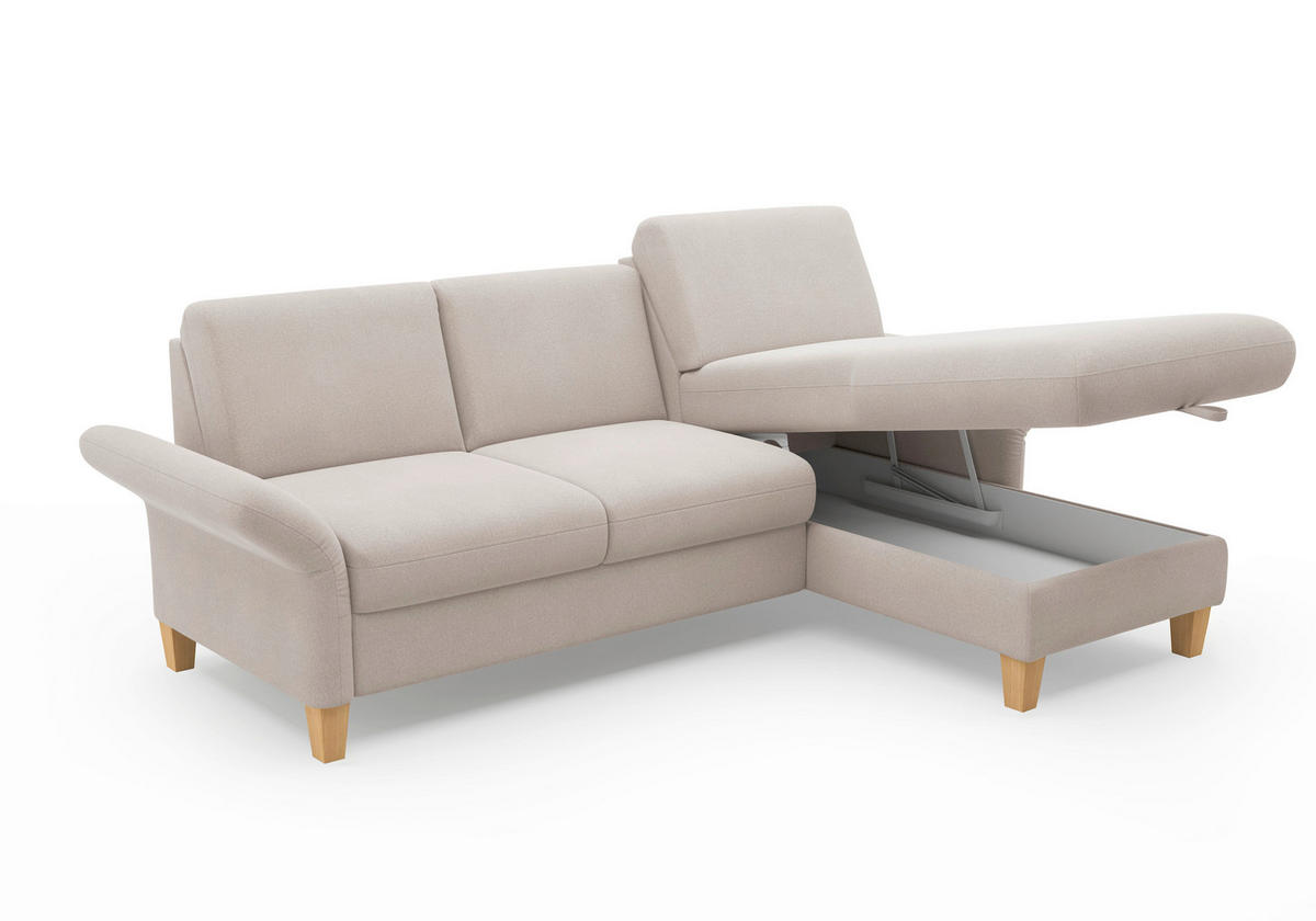 ECKSOFA ROCHELLE E Greige Flachgewebe  - Greige/Eichefarben, KONVENTIONELL, Holz/Textil (251/164cm) - Sit & More