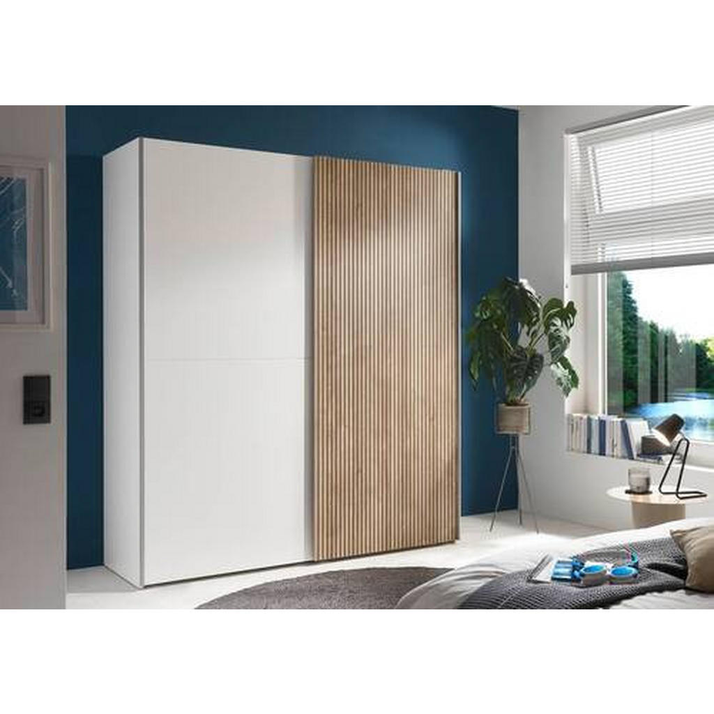 Thumbnail - Mid.you Schwebetürenschrank, Weiß, Eiche, Metall, 2 Fächer, 170x196x57 cm, Schlafzimmer, Kleiderschränke, Schwebetürensc...