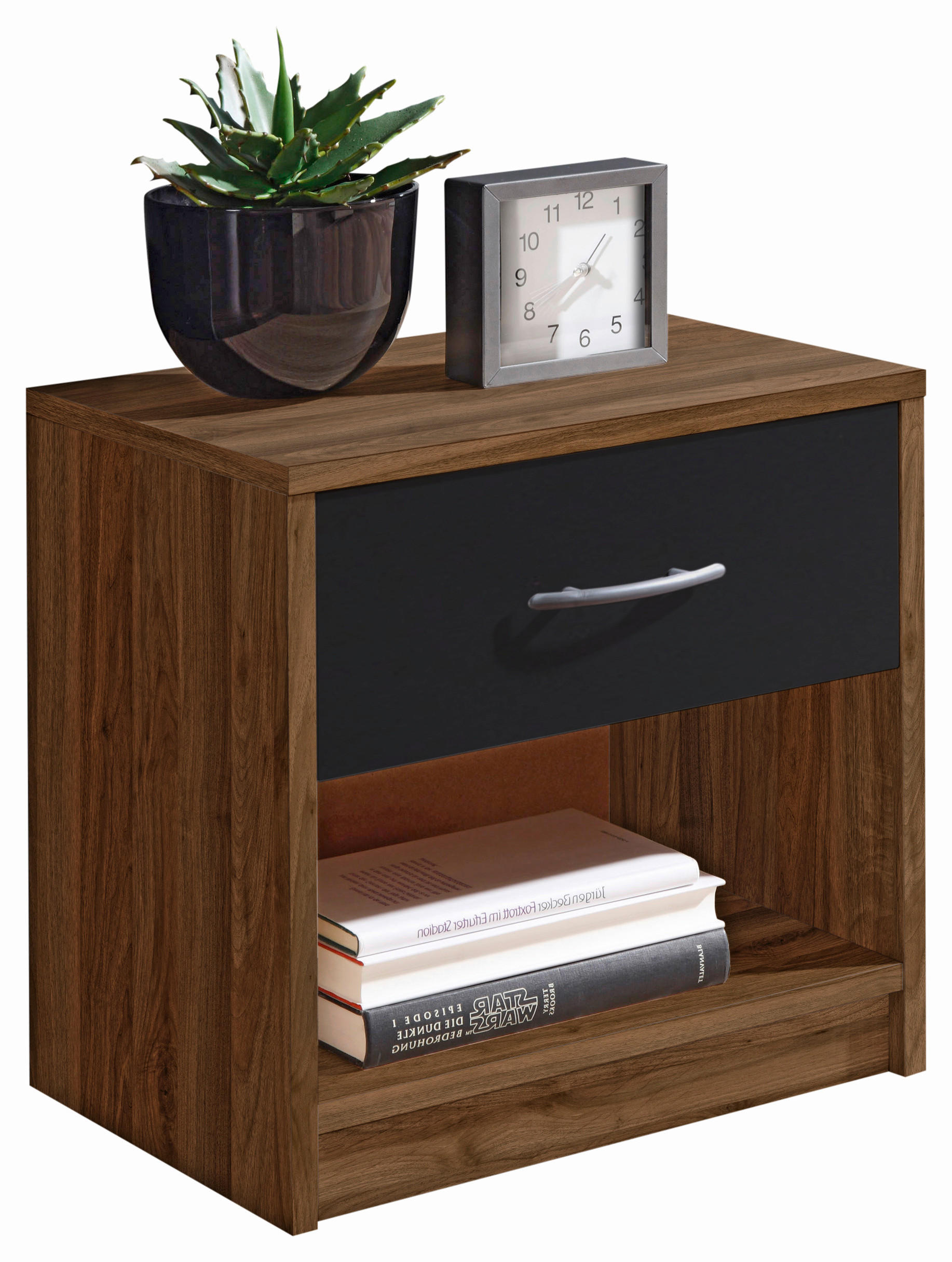 P & B Nachtschrank Schwarz, Nussbaum 39x41x28 cm