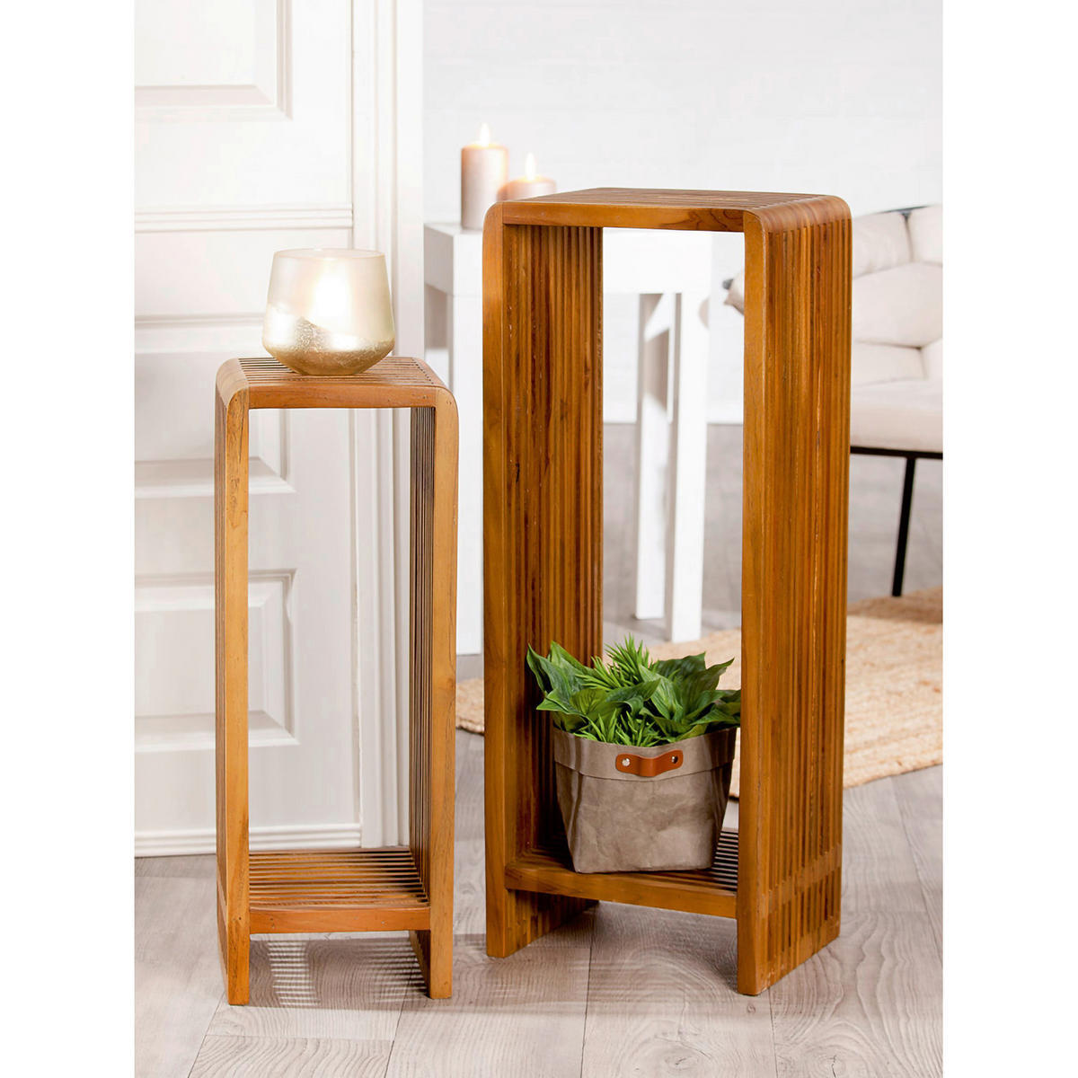 BLUMENSÄULEN-SET - Hellbraun, Basics, Holz (33,5/86/26cm)