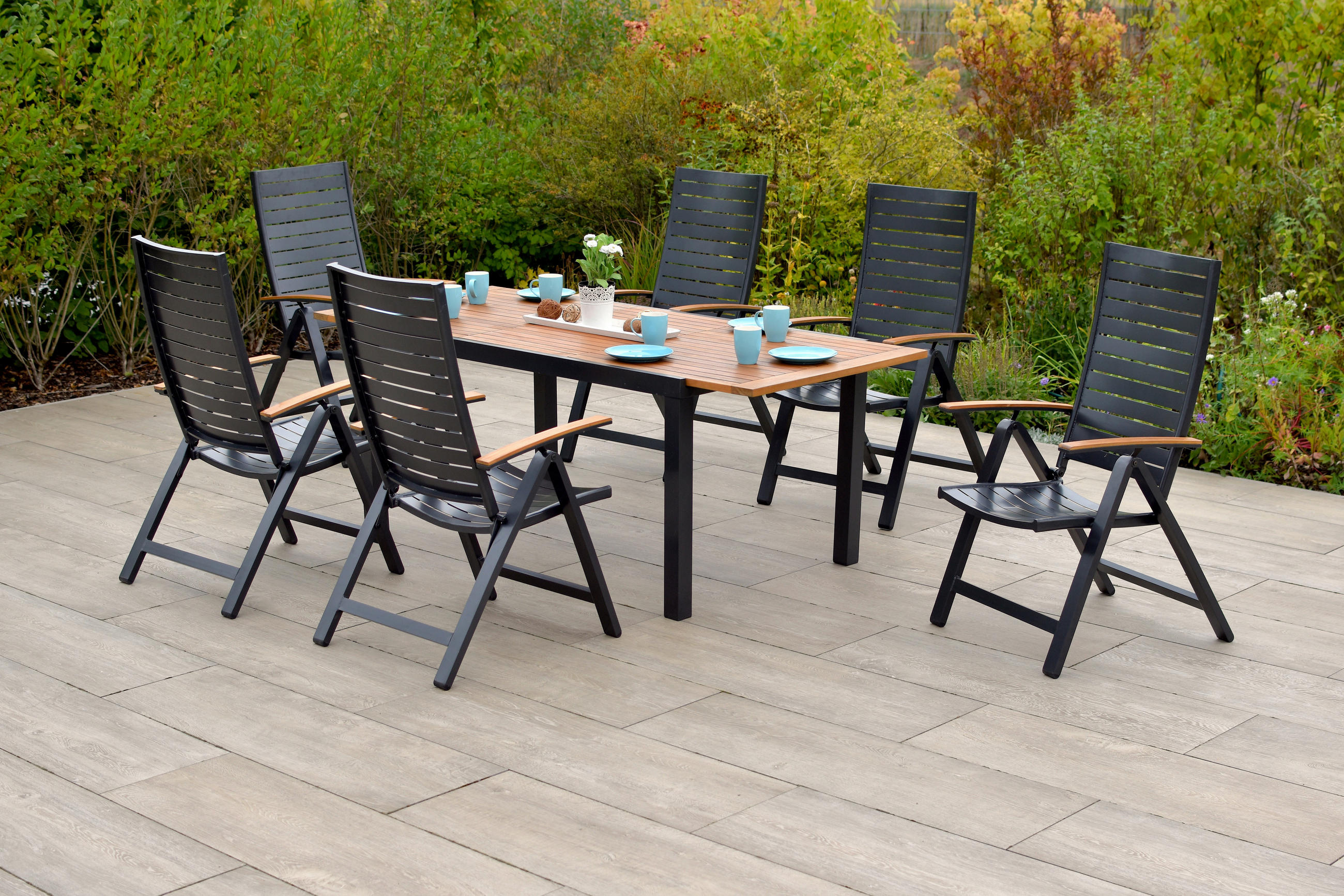 GARTENSET Akazie massiv Aluminium  - Graphitfarben/Naturfarben, MODERN, Holz/Metall - Gardenson