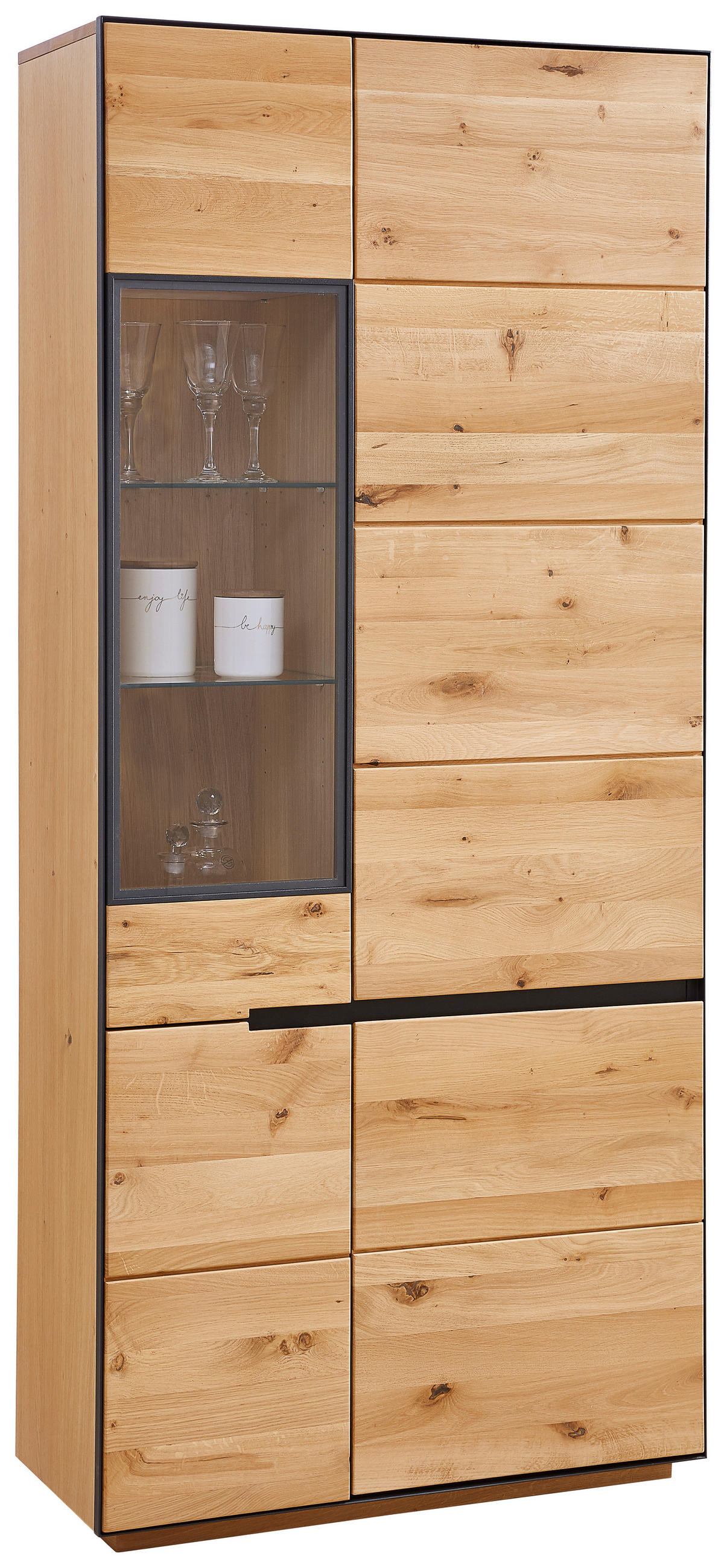 VITRINE in furniert, massiv Wildeiche Anthrazit, Eichefarben  - Eichefarben/Anthrazit, Natur, Glas/Holz (89/200/38cm) - Linea Natura