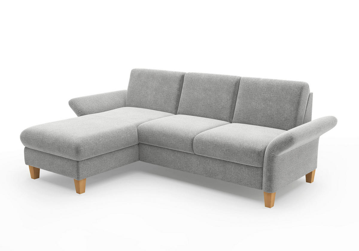 ECKSOFA ROCHELLE E Hellgrau Flachgewebe  - Eichefarben/Hellgrau, KONVENTIONELL, Holz/Textil (164/251cm) - Sit & More