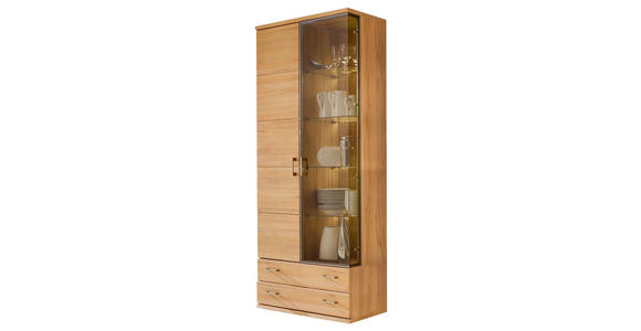 VITRINE Kernbuche massiv Buchefarben - Buchefarben/Silberfarben, KONVENTIONELL, Glas/Holz (90/211,6/40,4cm) - Cantus