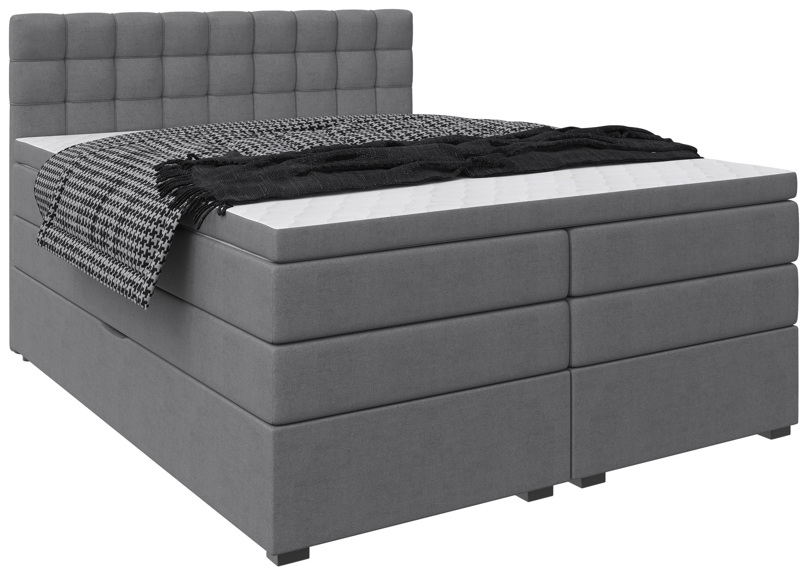 BOXSPRINGBETT 180/200 cm,  in Grau, Bettkasten, Topper, Matratzen, H3 = fest  - Schwarz/Grau, KONVENTIONELL, Kunststoff/Textil (180/200cm) - Boxxx