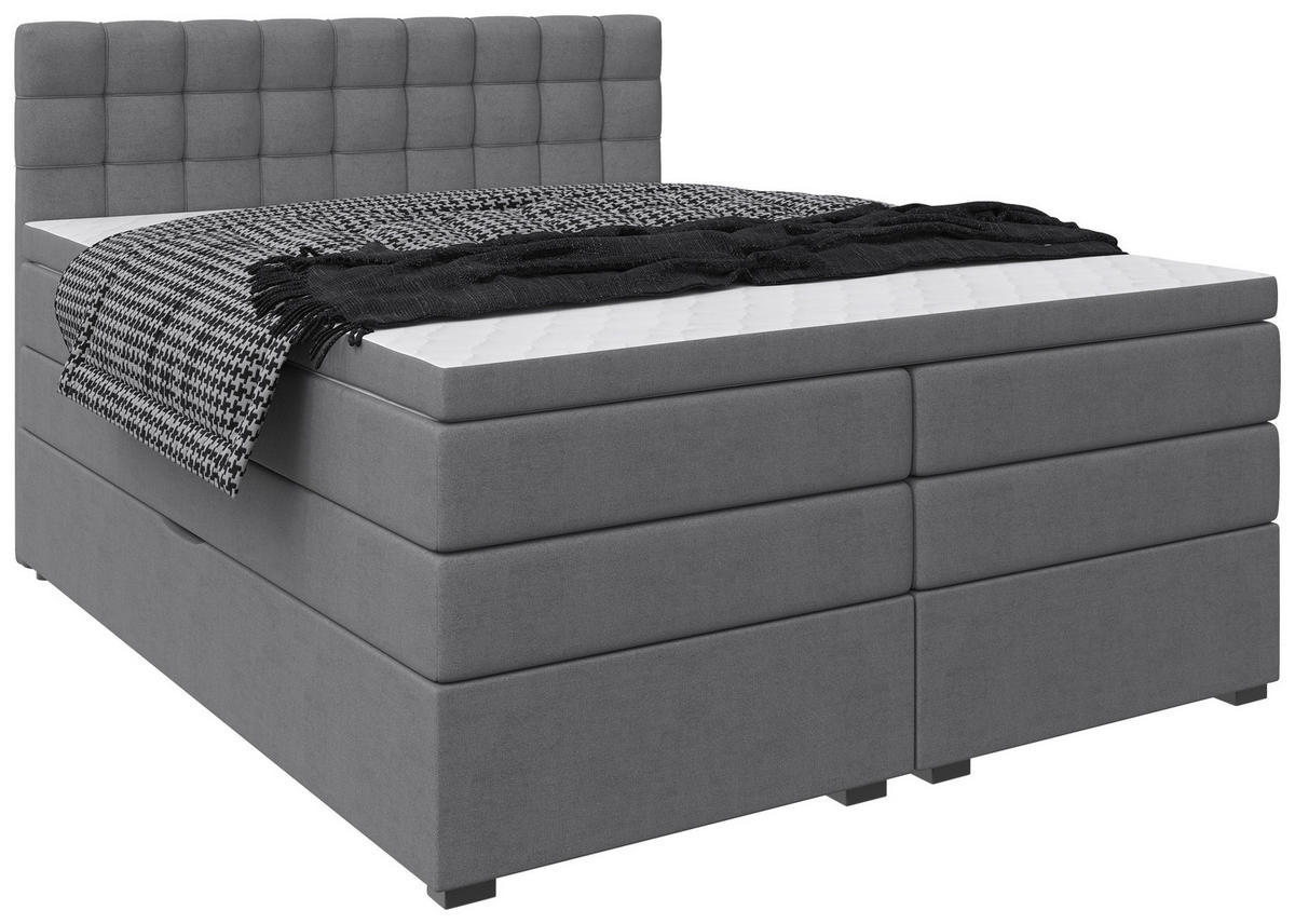 BOXSPRINGBETT 200/200 cm,  in Grau, Bettkasten, Topper, Matratzen, H3 = fest  - Schwarz/Grau, KONVENTIONELL, Kunststoff/Textil (200/200cm) - Boxxx