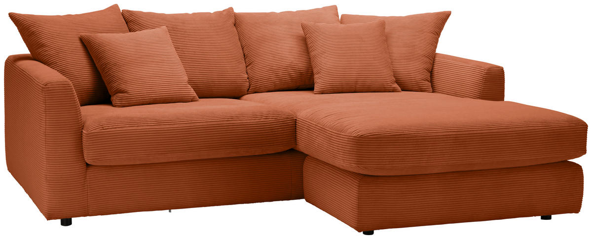 ECKSOFA in Cord Rostfarben  - Rostfarben/Schwarz, Design, Kunststoff/Textil (235/175cm) - home24