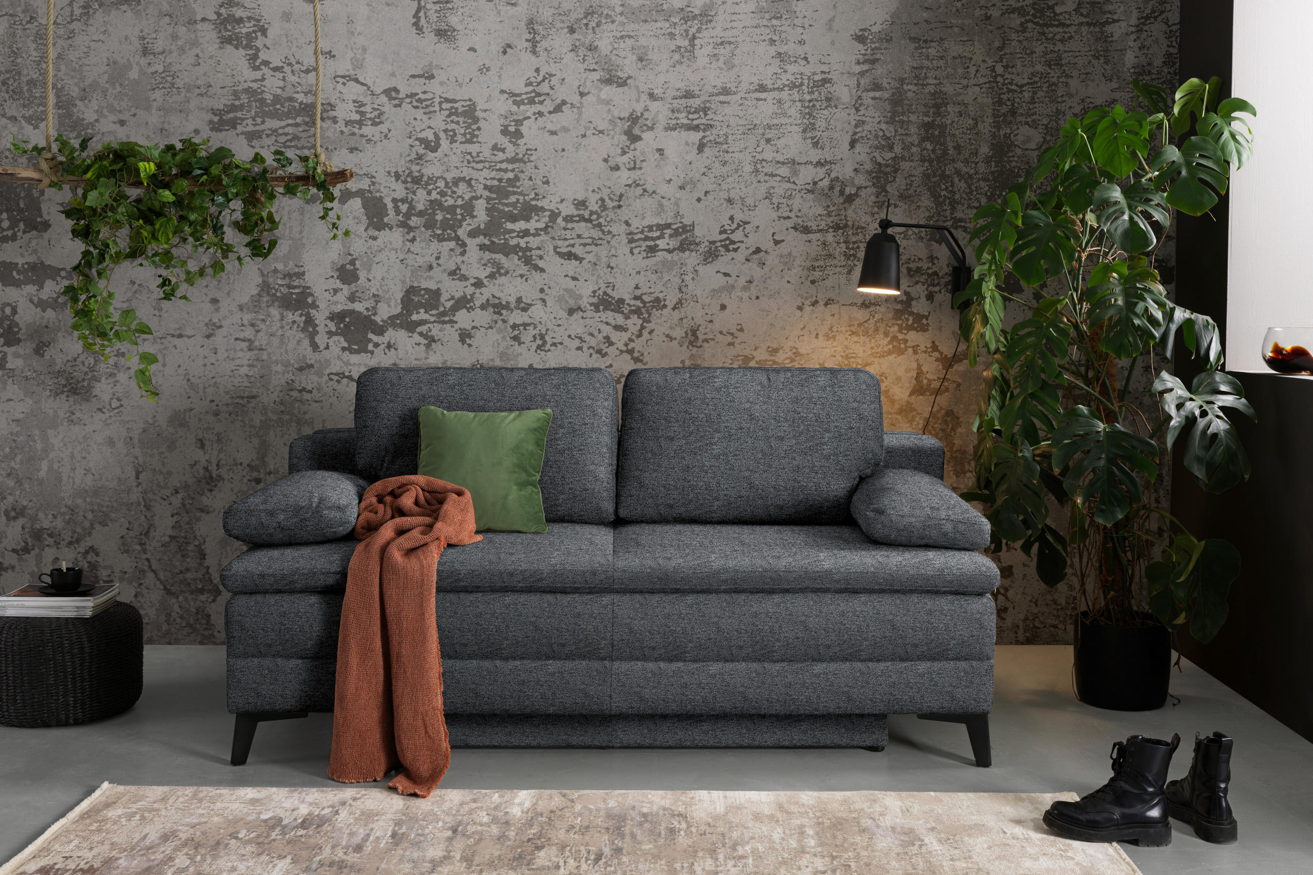 BOXSPRINGSOFA Webstoff Dunkelgrau  - Dunkelgrau/Schwarz, Design, Textil/Metall (200/100/108cm) - Novel
