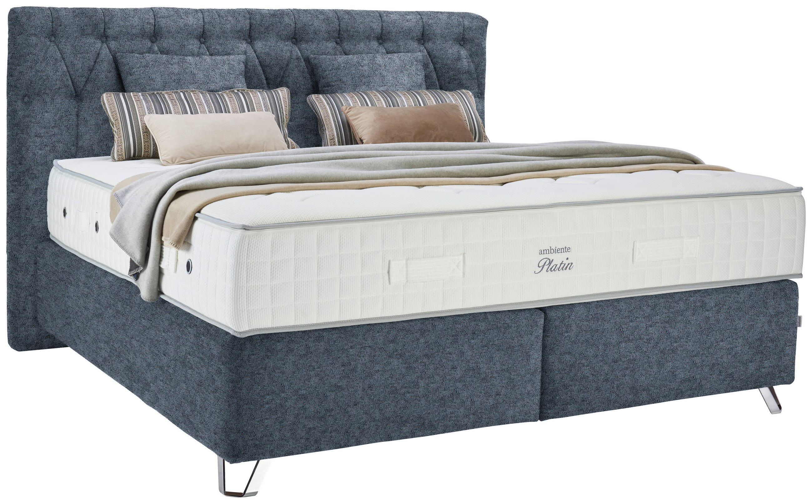 BOXSPRINGBETT 180/200 cm  in Blau  - Blau/Silberfarben, KONVENTIONELL, Textil/Metall (180/200cm) - Ambiente