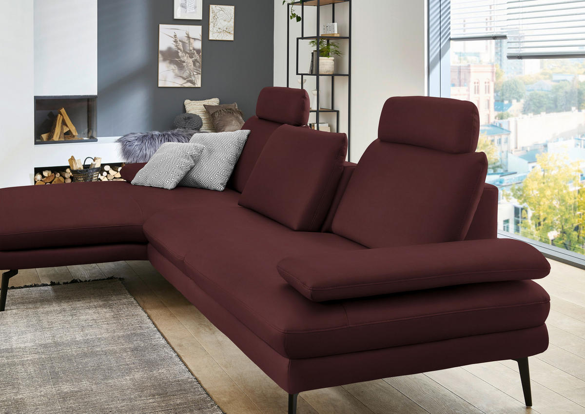 ECKSOFA in Echtleder Beere  180/310 cm  - Beere/Schwarz, Design, Leder/Metall (180/310cm) - Dieter Knoll