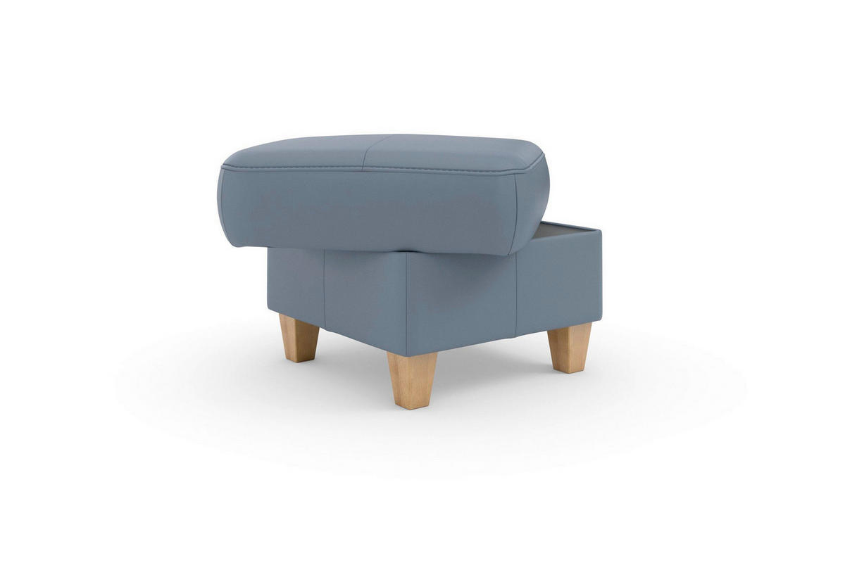 TABURETKA, koža, 58/48/58 cm - sivomodrá/farba duba, Basics, koža/drevo (58/48/58cm) - Sit & More