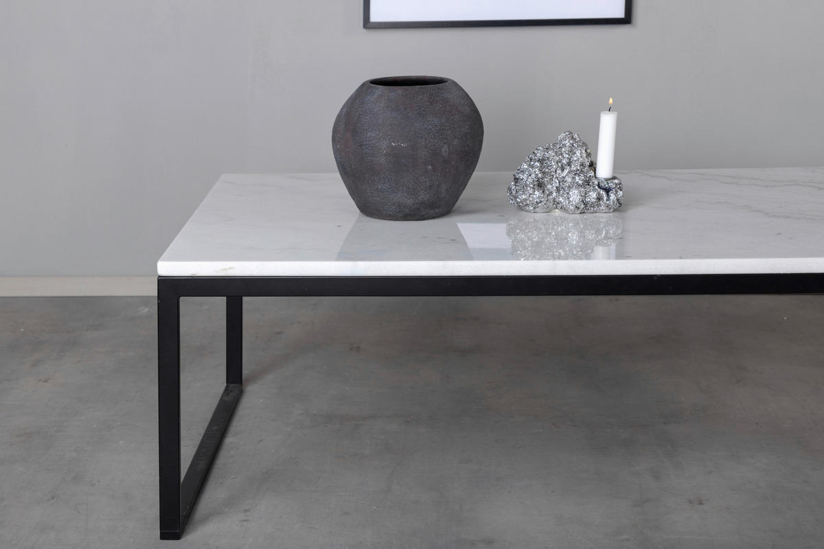 COUCHTISCH in Metall, Stein 120/60/36 cm  - Schwarz/Weiß, Design, Stein/Metall (120/60/36cm) - Livetastic