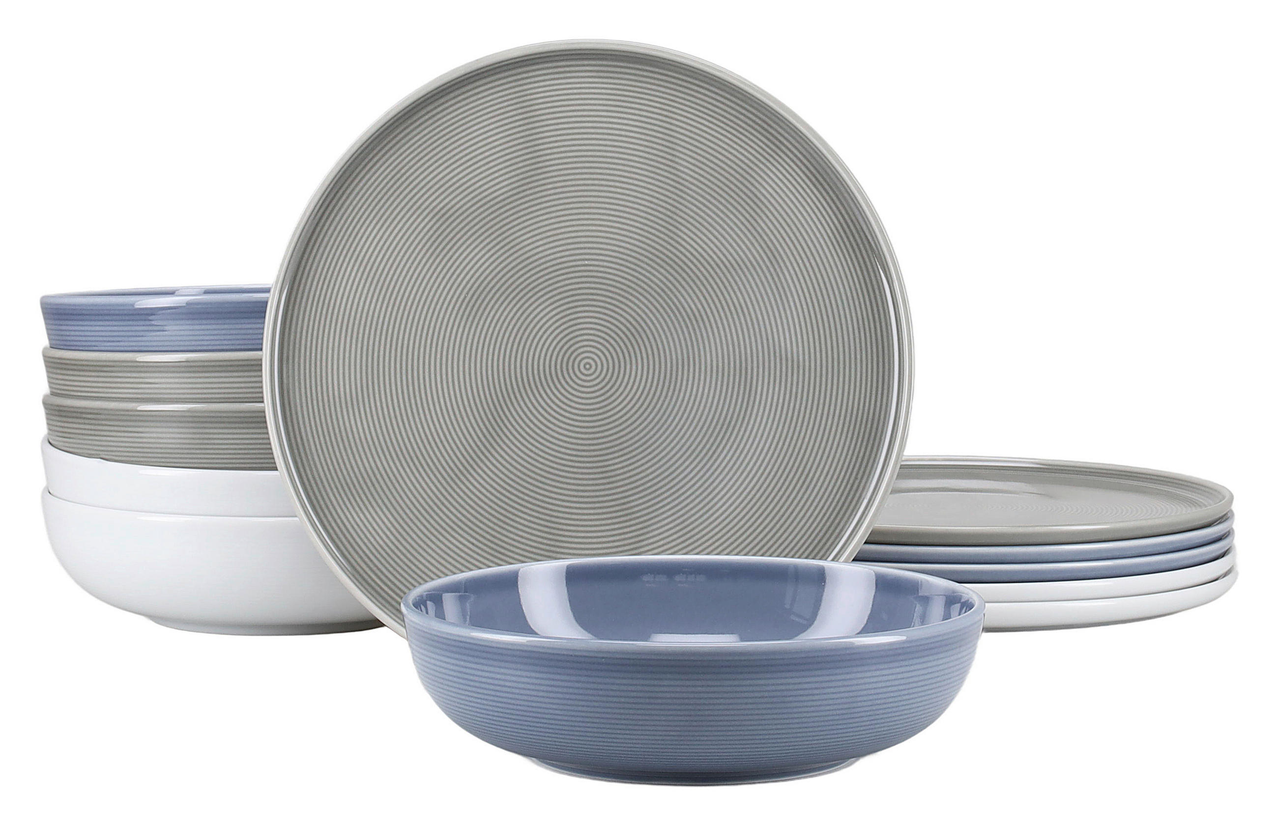 TAFELSERVICE Grau, Weiß, Graublau Session Urban 12-teilig  - Graublau/Weiß, Basics, Keramik - Creatable