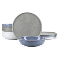 TAFELSERVICE Grau, Weiß, Graublau Session Urban 12-teilig  - Graublau/Weiß, Basics, Keramik - Creatable