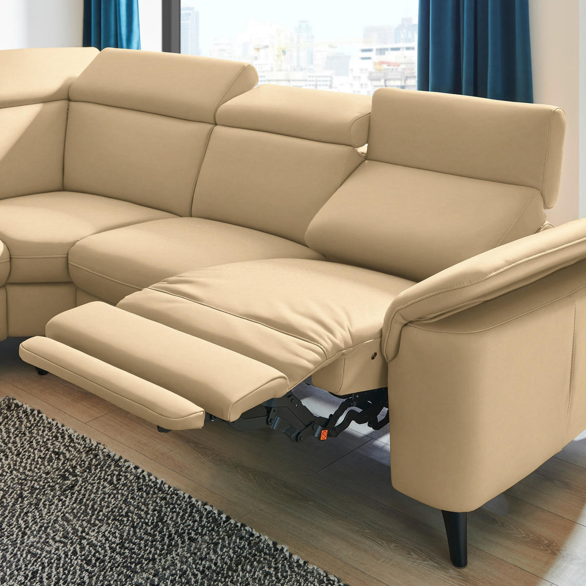 ECKSOFA in Echtleder Beige  - Beige/Schwarz, Design, Leder/Metall (239/285cm) - Cantus