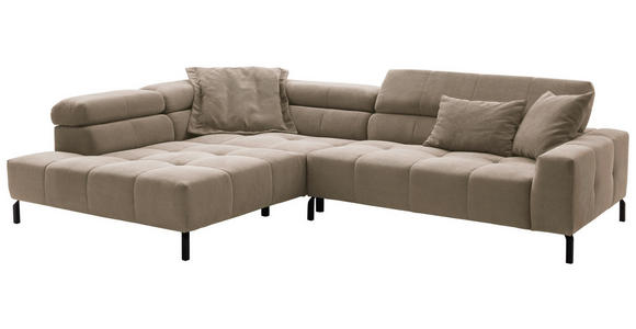 ECKSOFA in Cord Taupe  - Taupe/Schwarz, KONVENTIONELL, Textil/Metall (219/311cm) - Hom`in