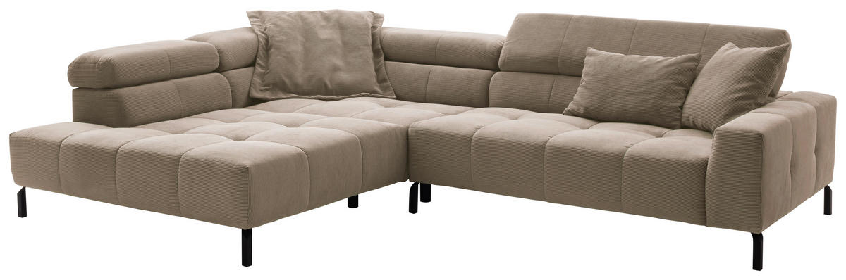 ECKSOFA in Cord Taupe  - Taupe/Schwarz, Konventionell, Textil/Metall (219/311cm) - Hom`in