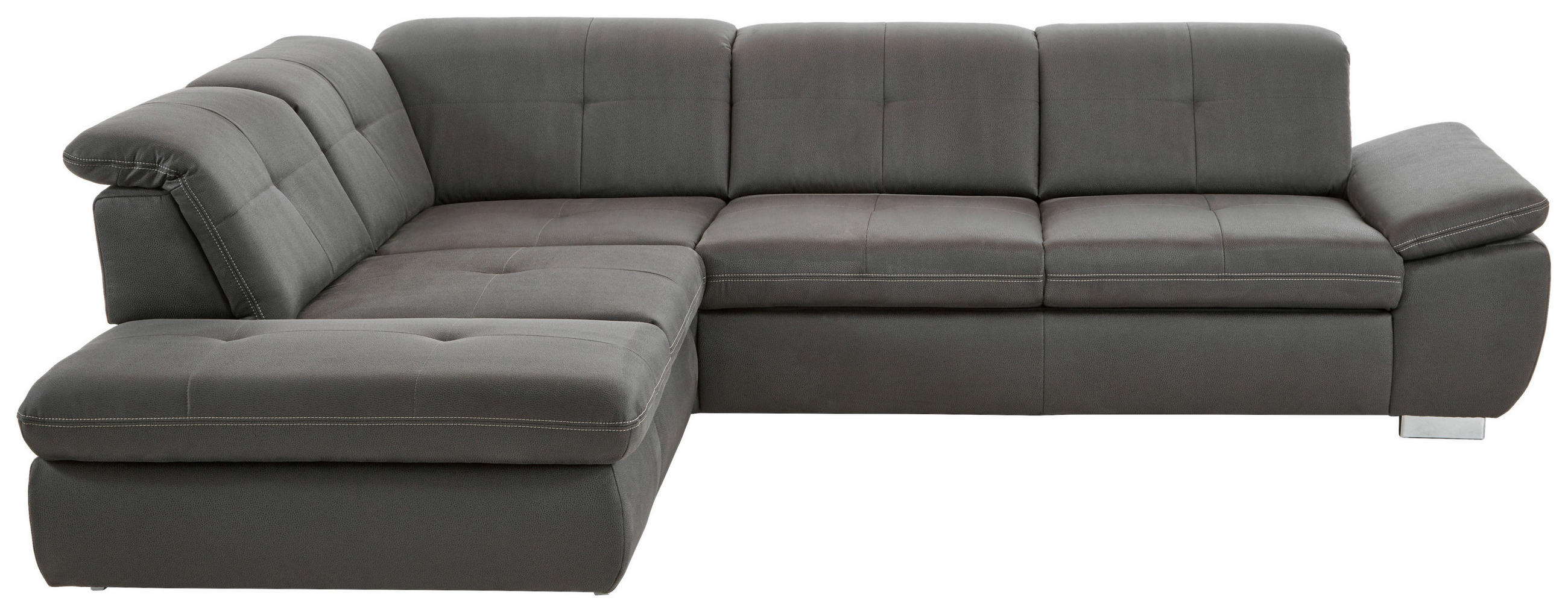 ECKSOFA Dunkelgrau Mikrofaser  - Chromfarben/Dunkelgrau, Design, Textil/Metall (260/318cm) - Beldomo Speed