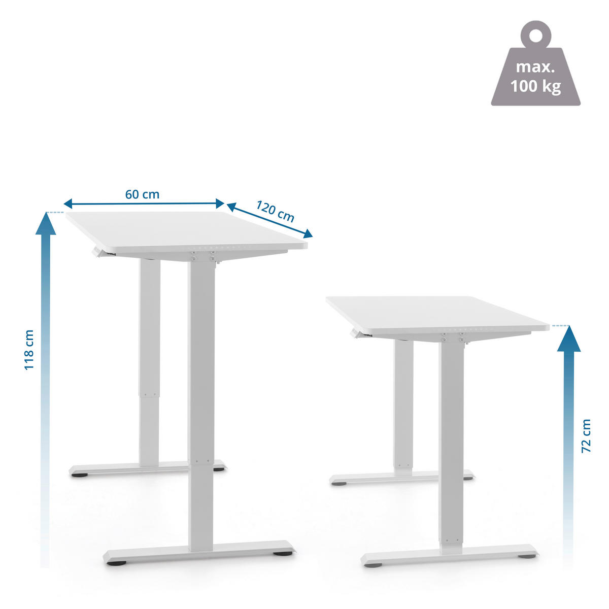 SCHREIBTISCH 120/60/72-118 cm  in Weiß  - Weiß, MODERN, Holz/Metall (120/60/72-118cm) - MID.YOU
