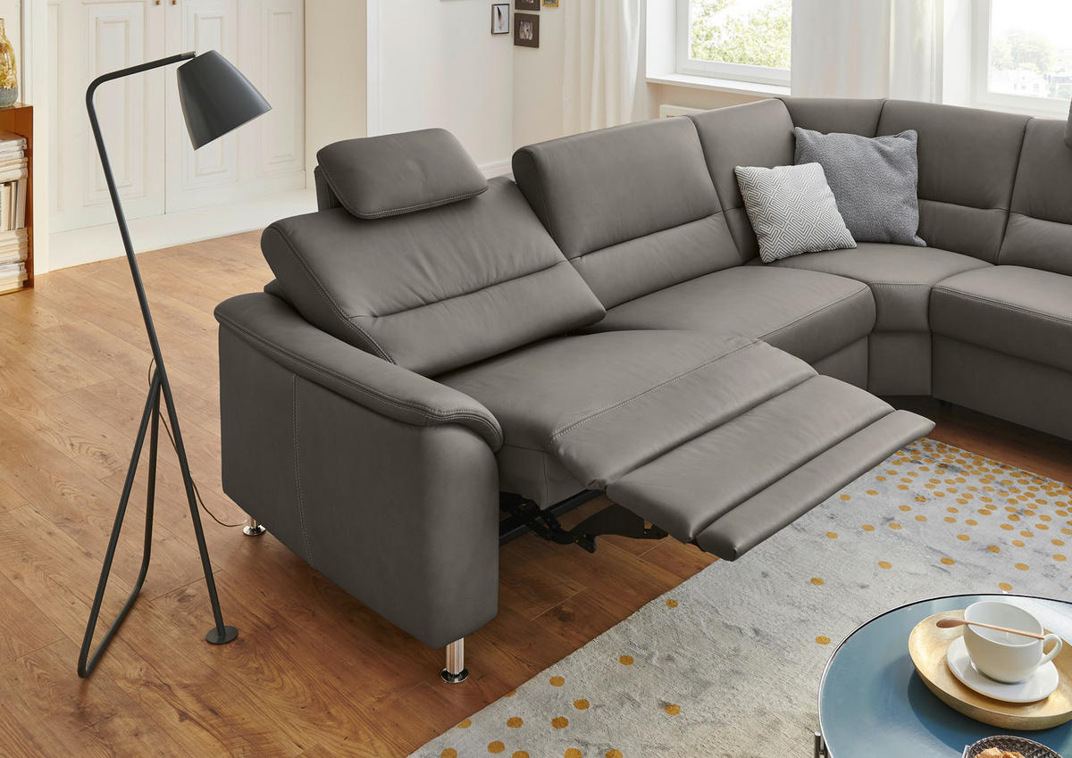ECKSOFA in Echtleder Grau  - Alufarben/Grau, Konventionell, Leder/Metall (290/249cm) - Beldomo Premium