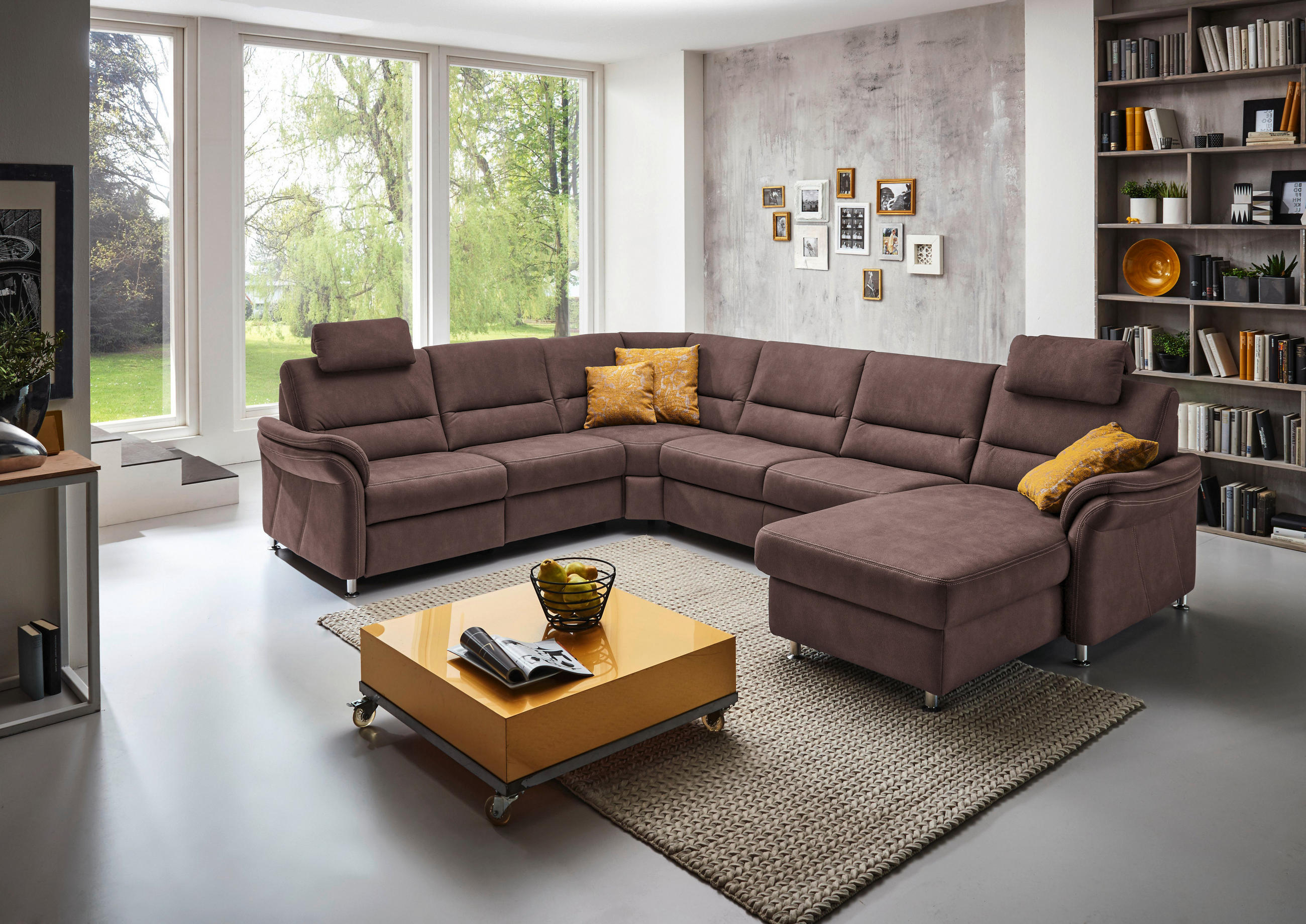 SOFFA i mikrofiber brun  - aluminiumfärg/brun, Klassisk, metall/textil (262/335/173cm) - Beldomo System