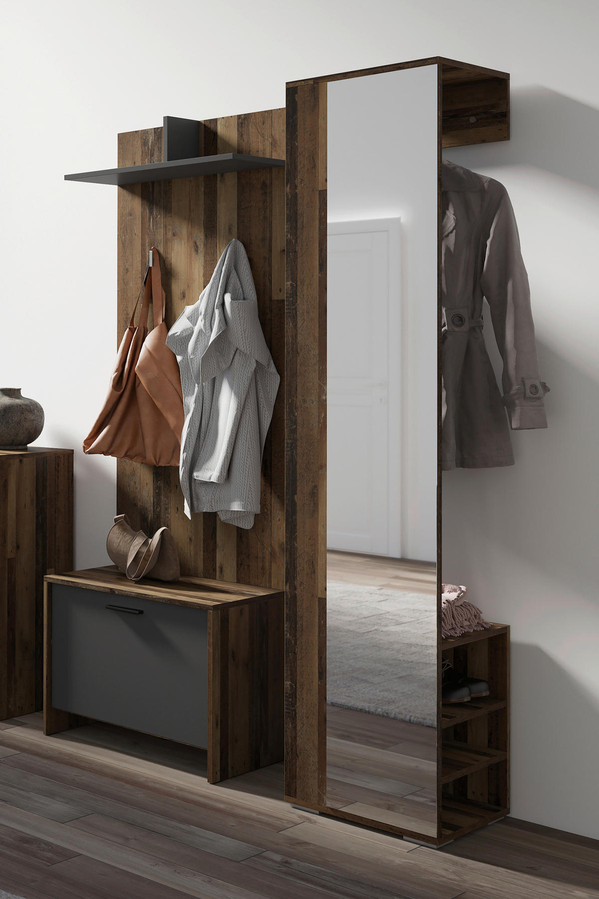 GARDEROBE 3-teilig  in 40/184/35 cm  - Alteiche/Anthrazit, Design, Holzwerkstoff (40/184/35cm) - MID.YOU