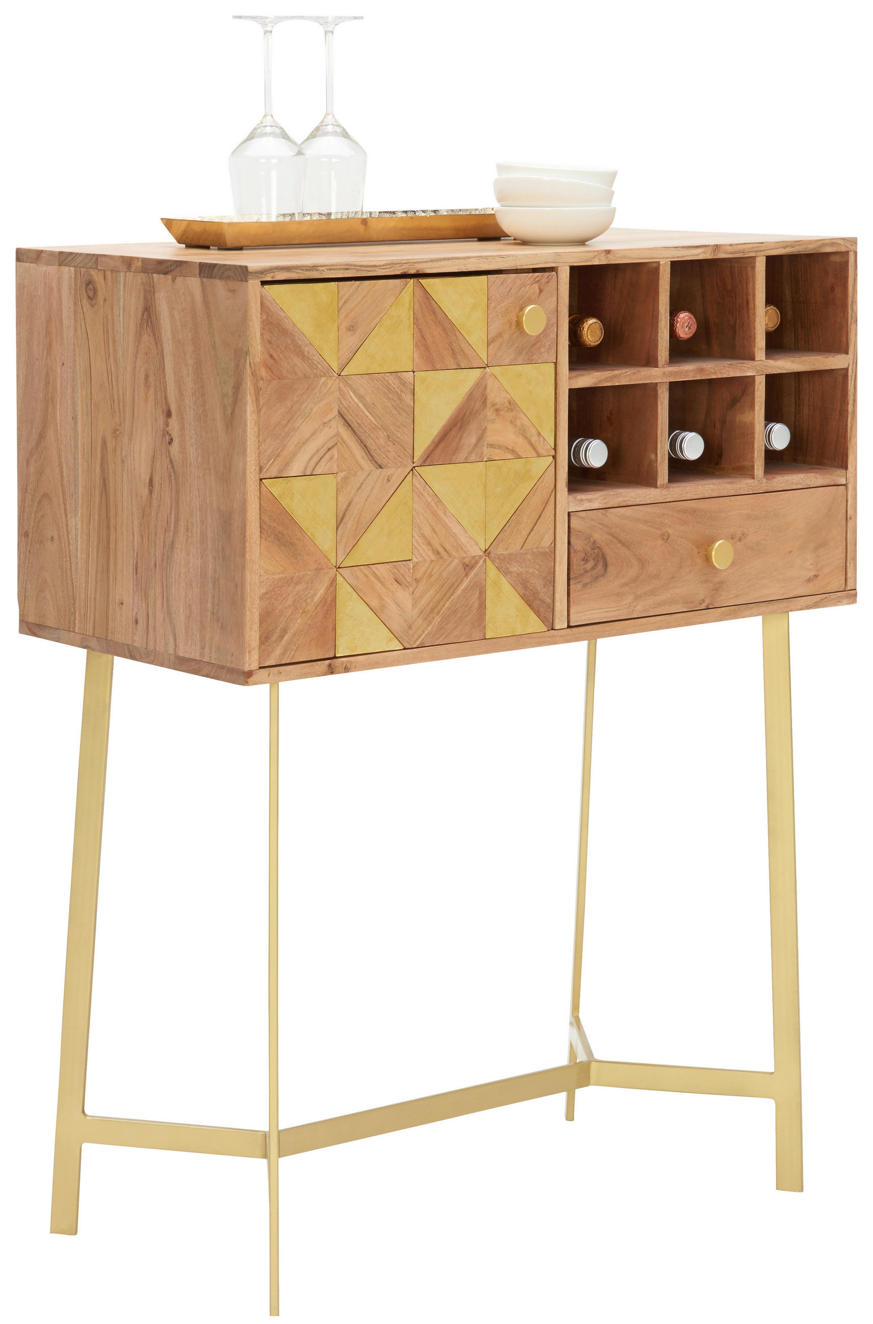 VISOKA KOMODA, barve akacije, zlate barve, starinsko roza  - zlate barve/starinsko roza, Trendi, kovina/leseni material (82/105/40cm) - Landscape