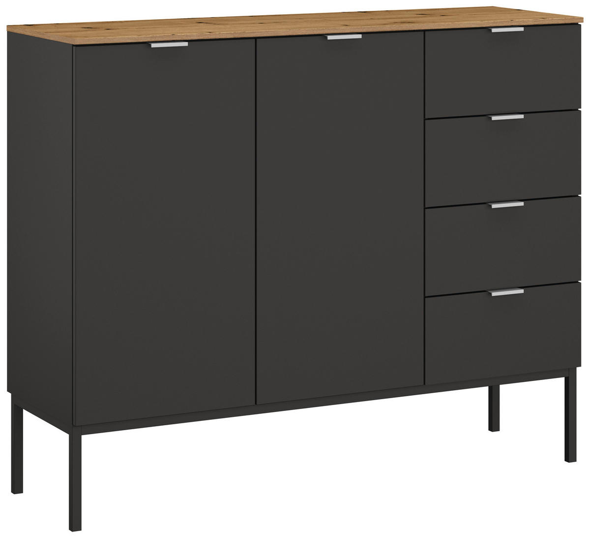 SIDEBOARD 120/100/42 cm Graphitfarben, Eiche Artisan  - Alufarben/Graphitfarben, Trend, Holzwerkstoff/Metall (120/100/42cm) - Stylife