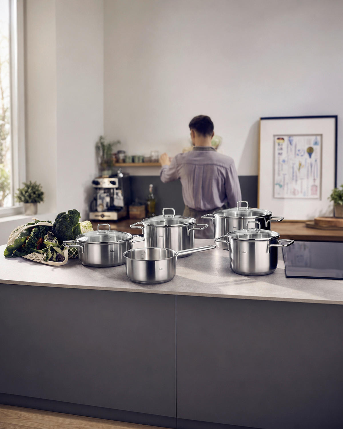KOCHTOPFSET SatiTherm 5-teilig  - Edelstahlfarben, Basics, Metall - Fissler