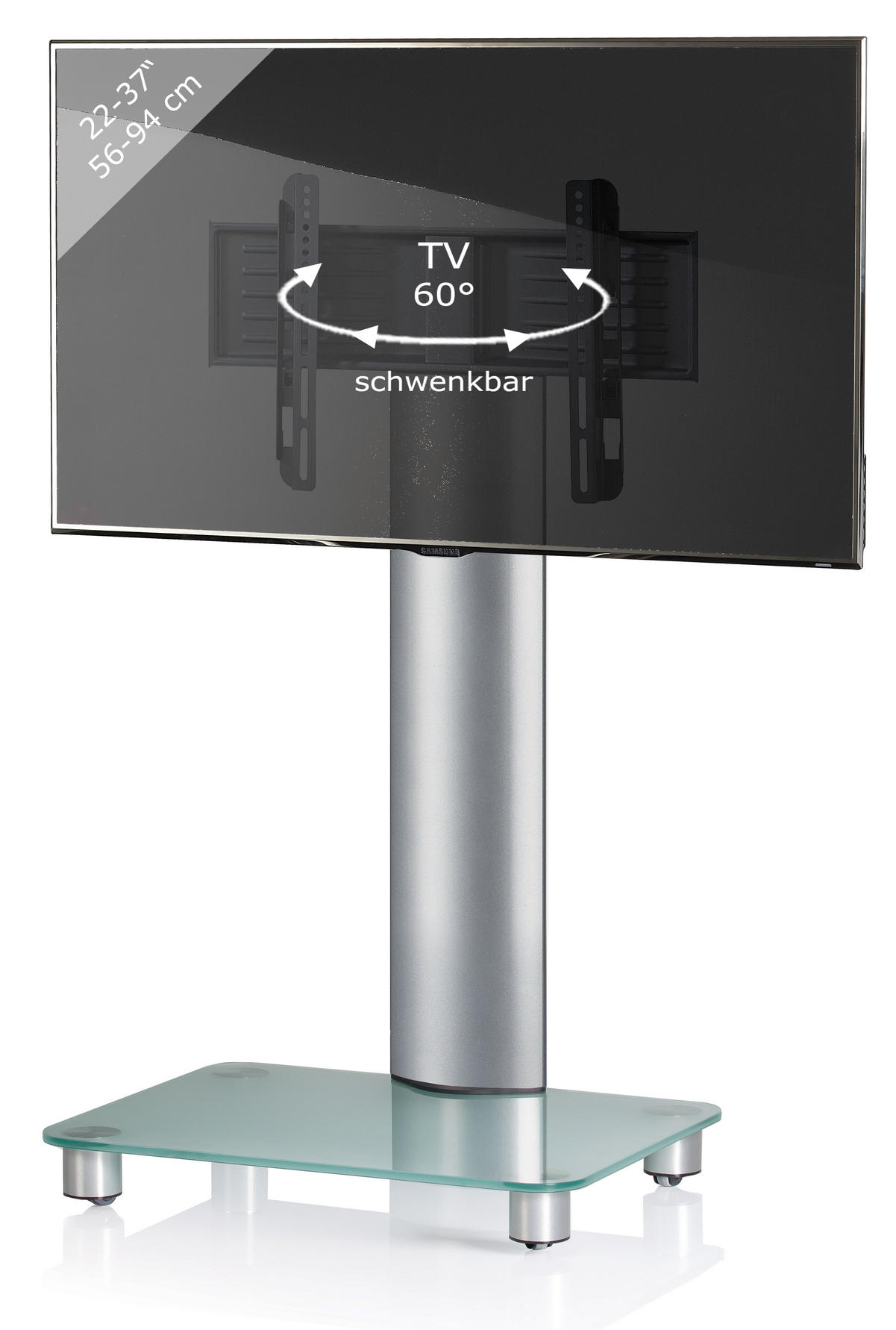 TV-RACK - Silberfarben, Konventionell, Glas/Metall (60/100/44cm) - MID.YOU