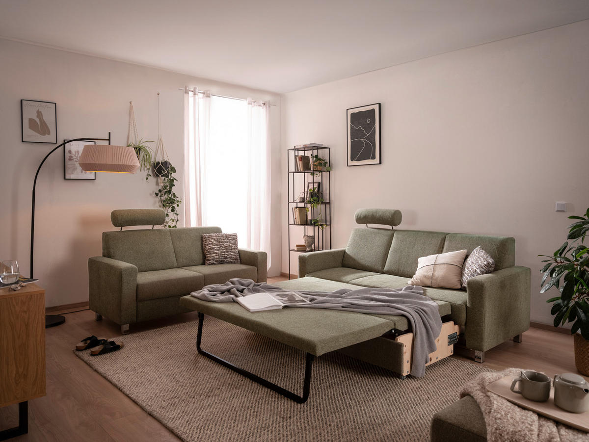 3-SITZER-SOFA in Flachgewebe Grün  - Chromfarben/Grün, Design, Textil/Metall (195/83/85cm) - Xora