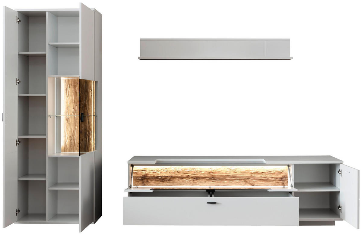 WOHNWAND  in Weiß, Eichefarben  280/199/50 cm  - Eichefarben/Anthrazit, Design, Glas/Holzwerkstoff (280/199/50cm) - Stylife